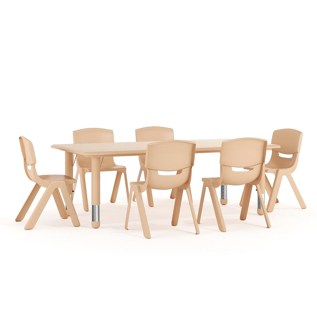 Adjustable Kids Activity Table & 6 Chairs Set - Natural