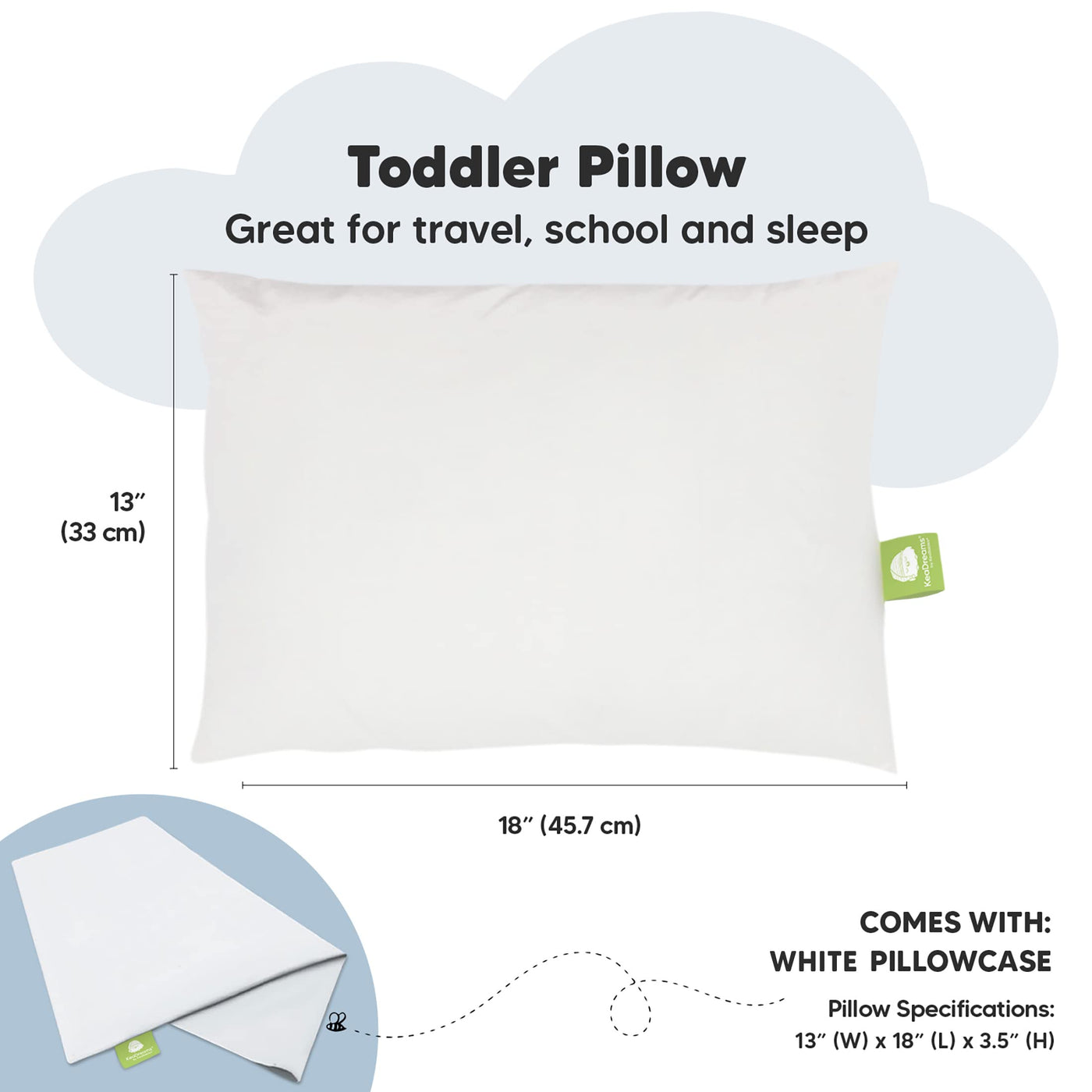 Organic Cotton Toddler Pillow with Pillowcase - Soft White