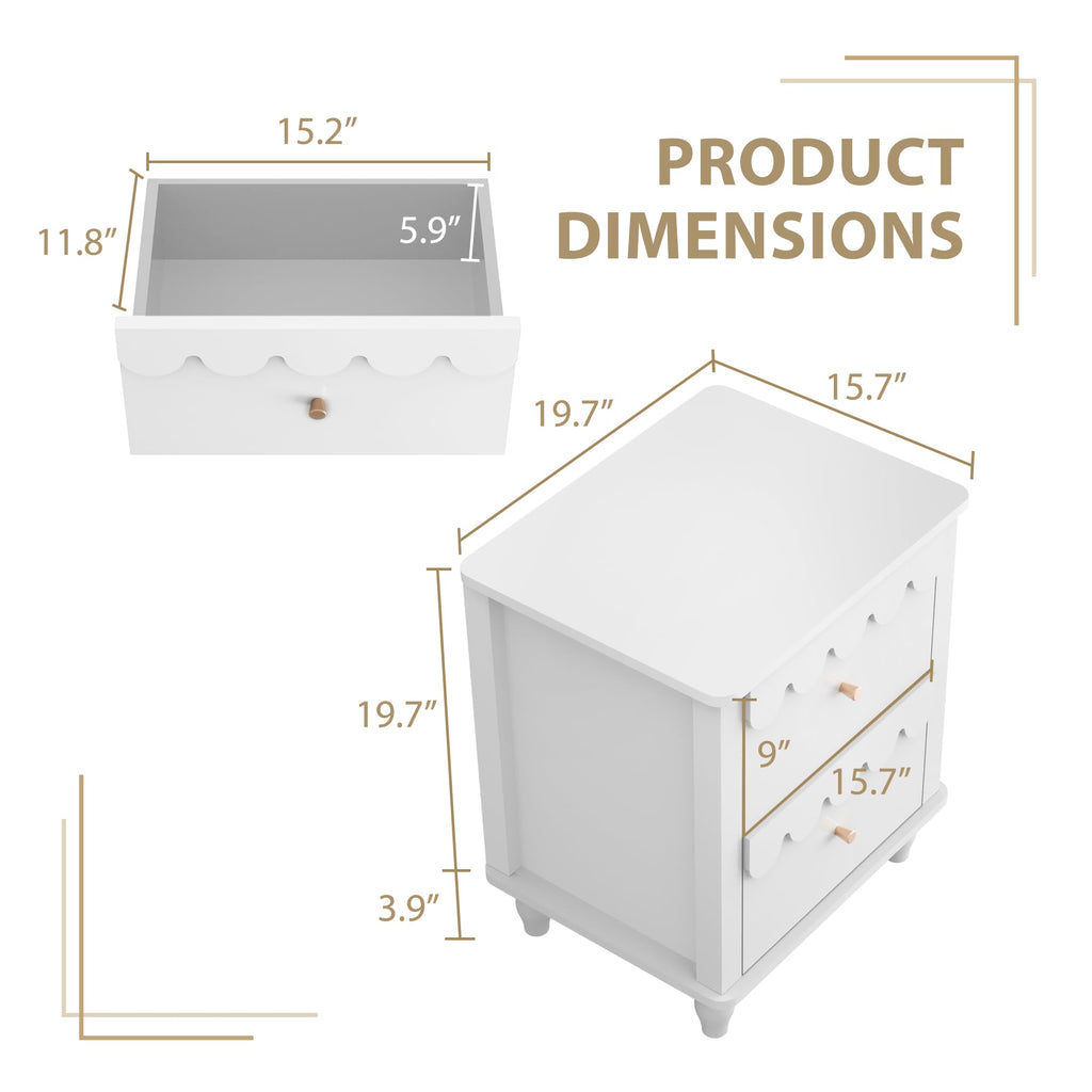 Scalloped 2-Drawer Nightstand - White
