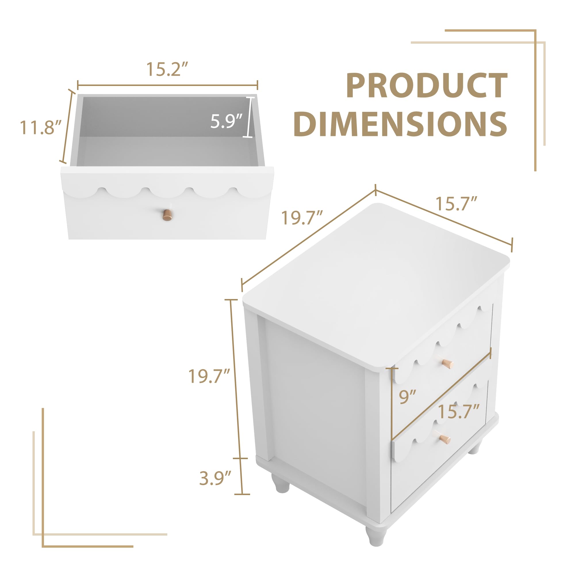 Scalloped 2-Drawer Nightstand - White