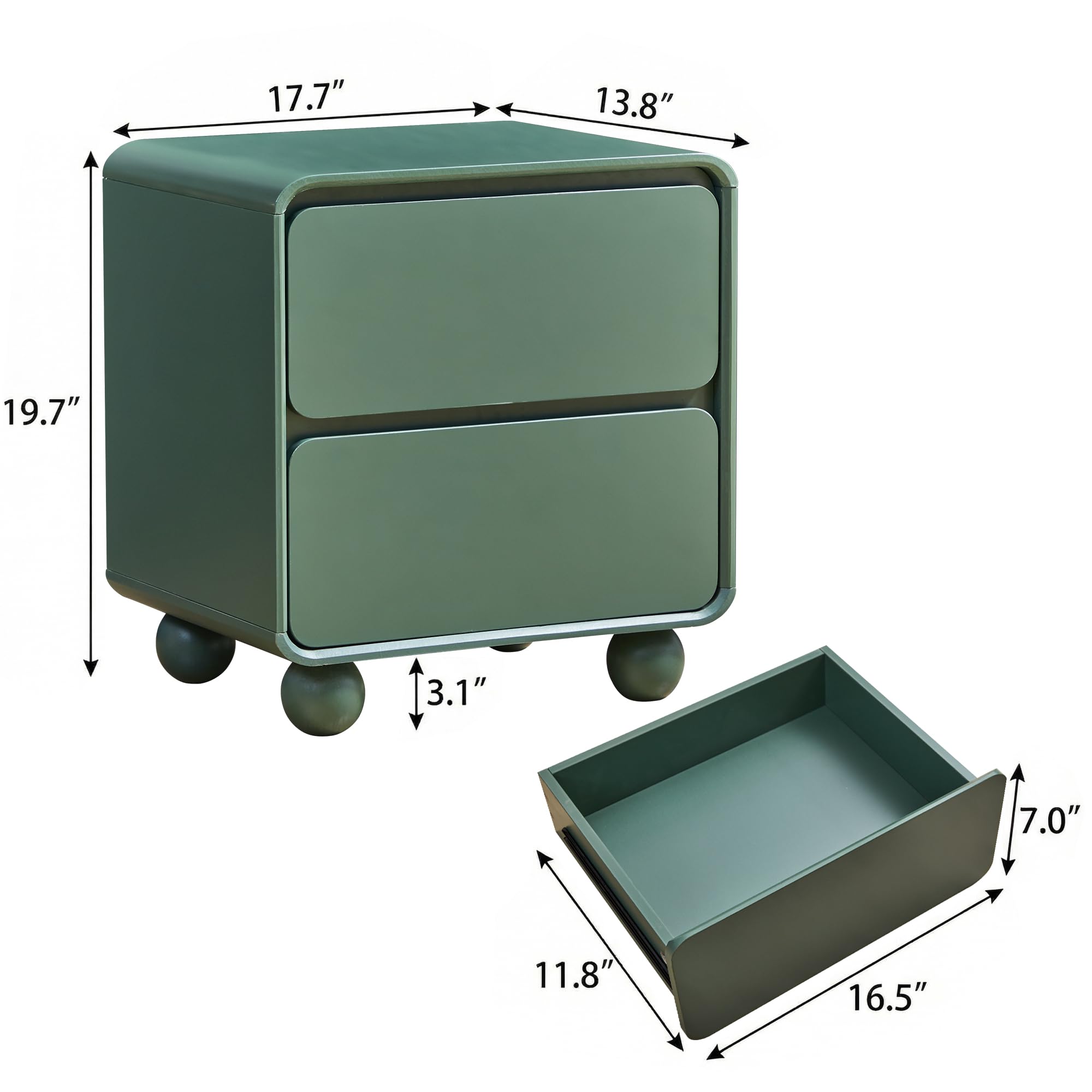 Mid-Century 2-Drawer Nightstand Set - Green