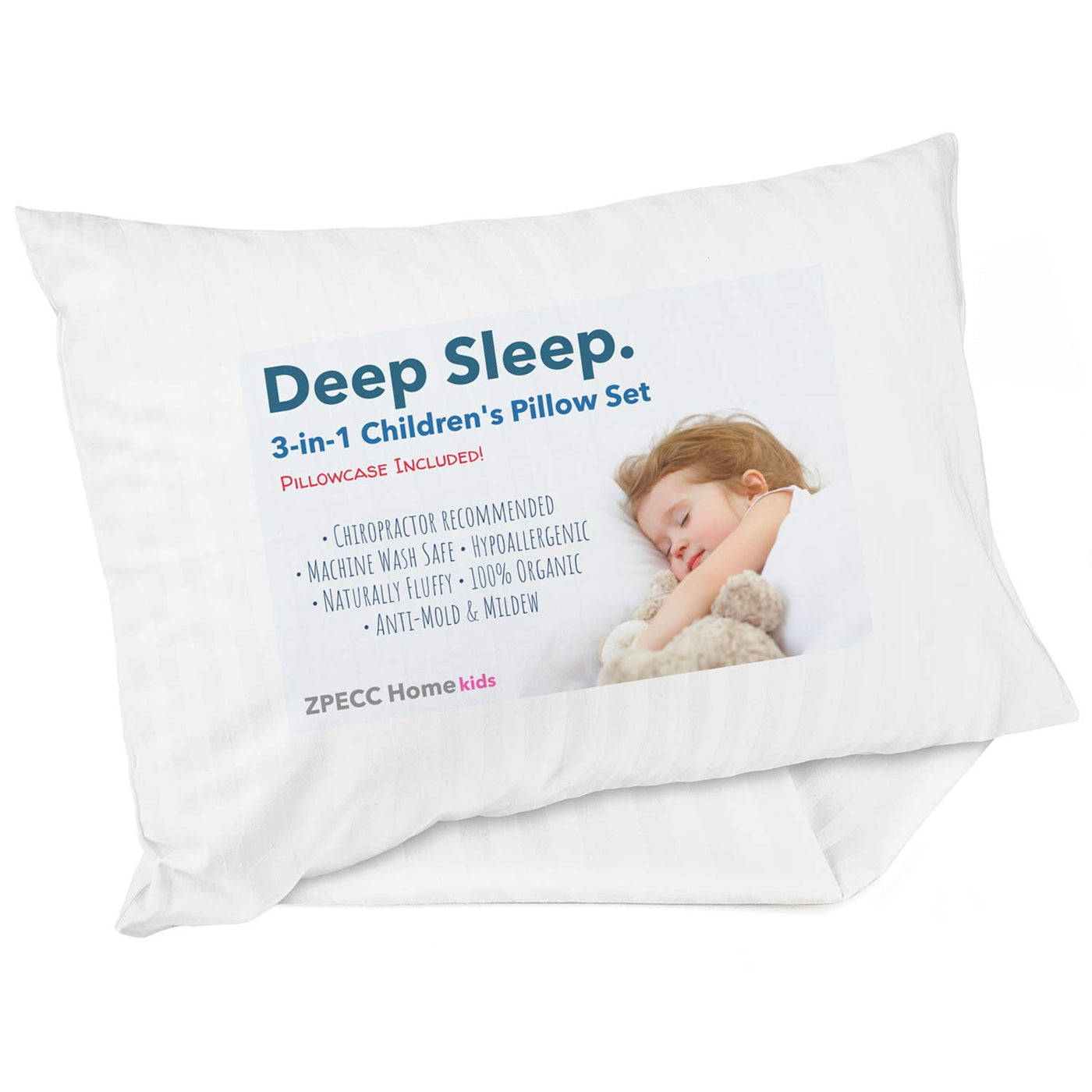 Organic Cotton Toddler Pillow with Pillowcase - White Stripe