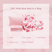 Twin XL Comforter Set - Pink Bow (5-Piece)