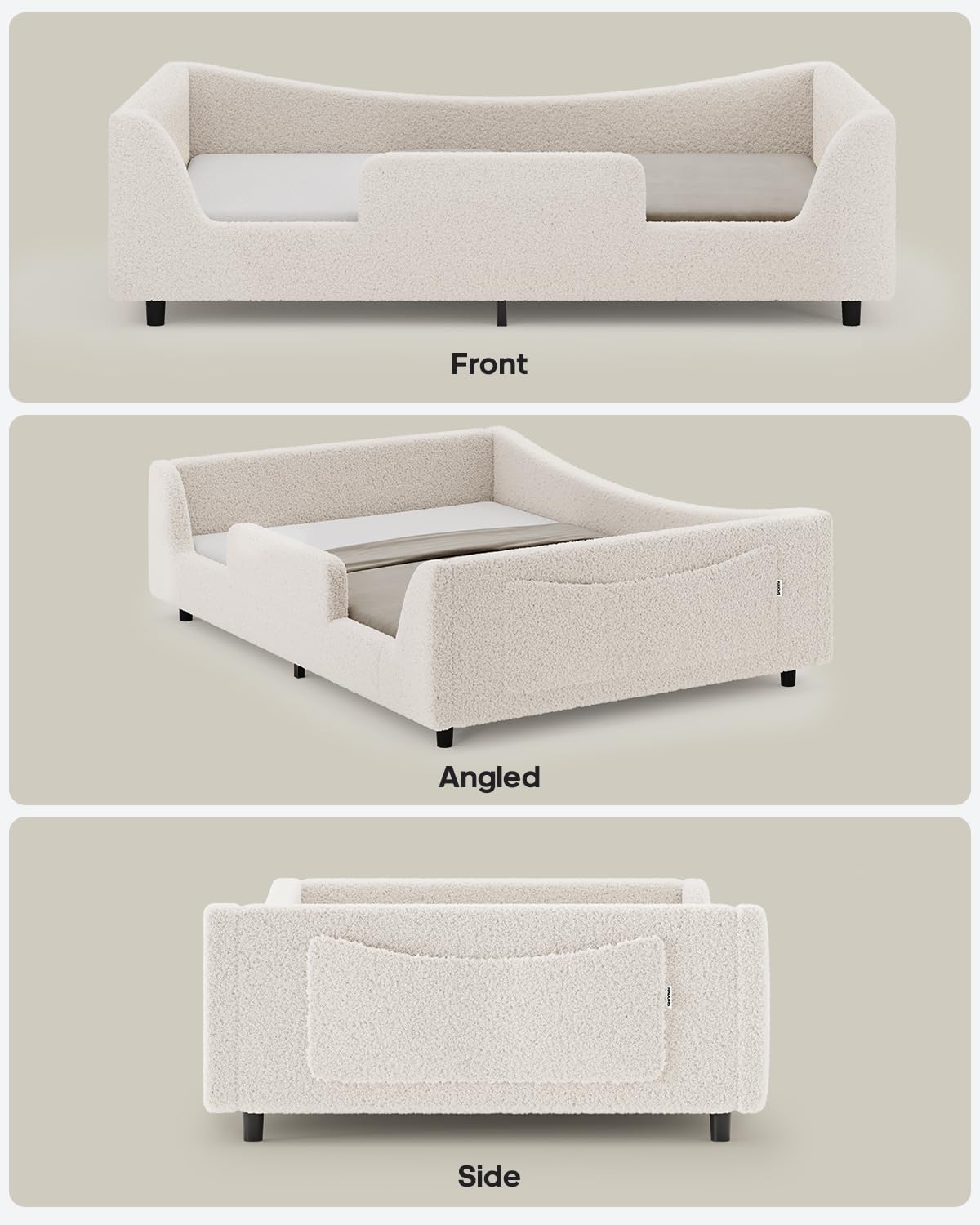 Full Montessori Floor Bed with Safety Rails - Beige
