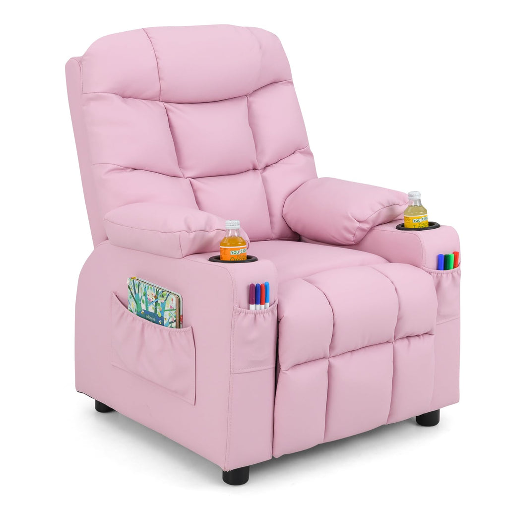 Kids Recliner Chair with Cup Holder - Pink