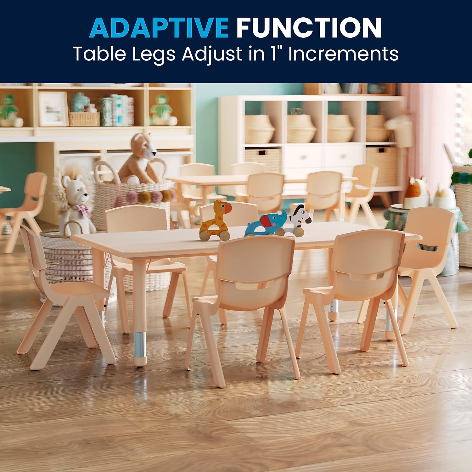 Adjustable Kids Activity Table & 6 Chairs Set - Natural