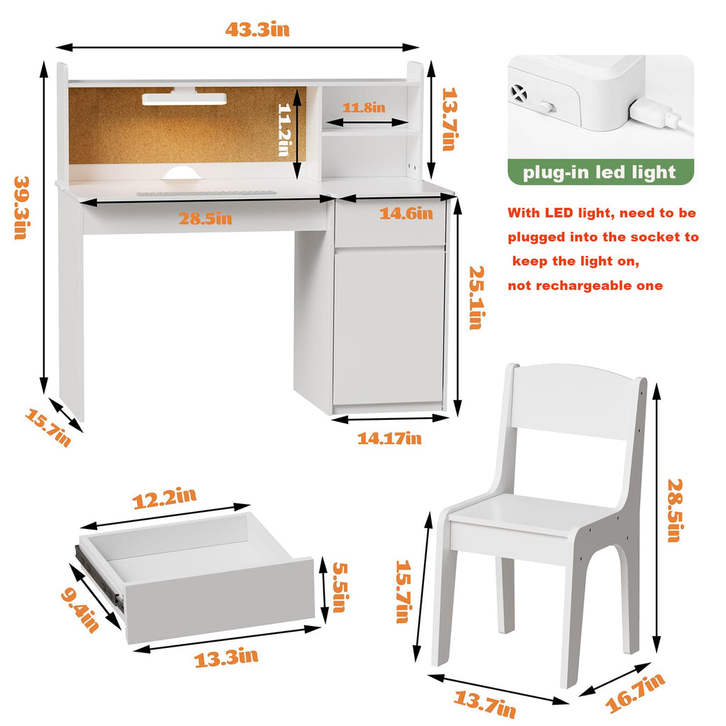 Kids Study Desk & Chair Set with Lights