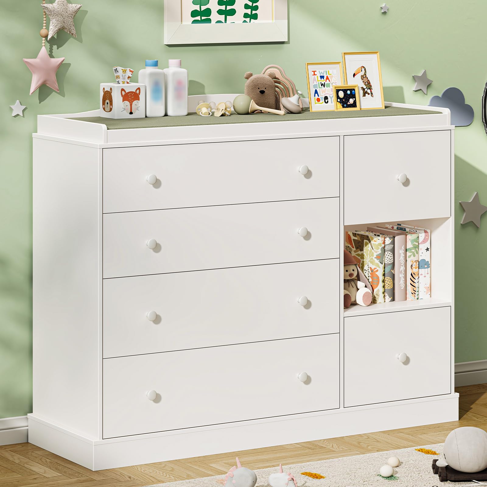 Kids 6-Drawer Dresser & Changing Table - White