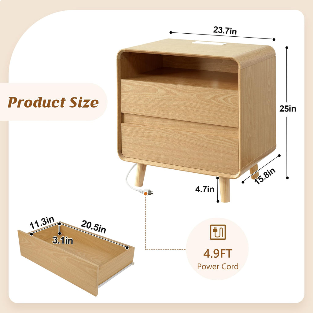 Nightstand with Charging Station - Oak
