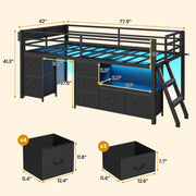 Twin Low Loft Bed with Storage & LED Lights
