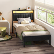 Twin Platform Bed with LED Lights & Charging Station