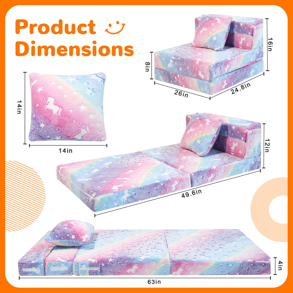Kids Unicorn Tri-Fold Sofa Bed