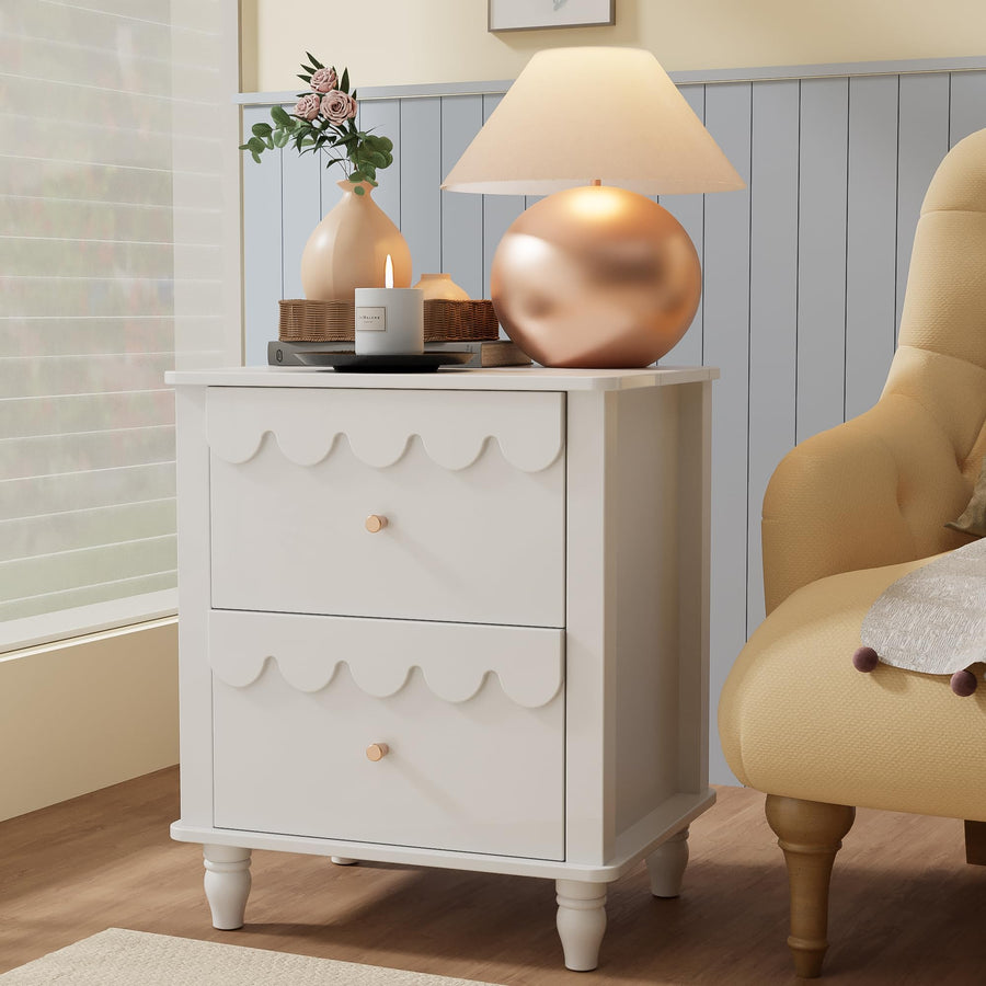 Scalloped 2-Drawer Nightstand - White