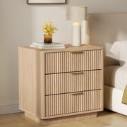 Fluted Nightstand Set with Charging Station - Natural Oak