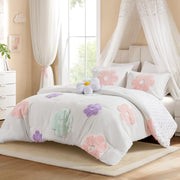 Kids Chenille Comforter Set - White/Purple (4-Piece)