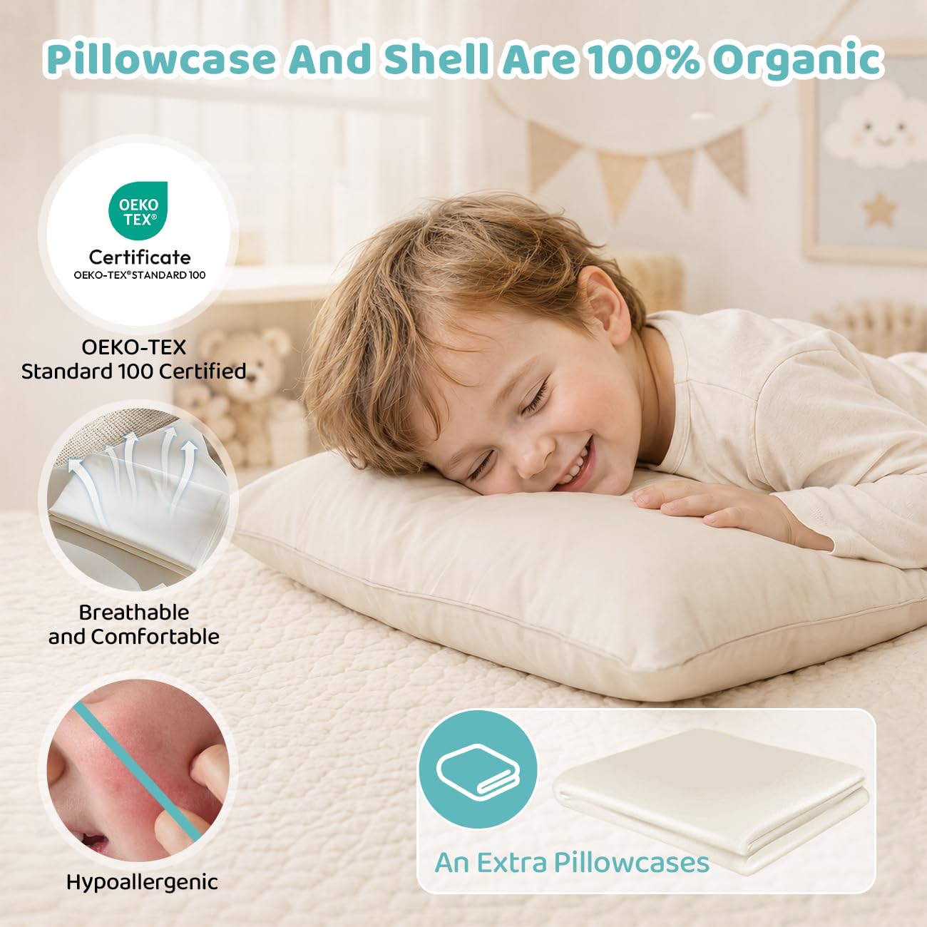 LOFE® Adjustable Kids Pillow 16x22, Youth Pillow for Kids Ages 4-12