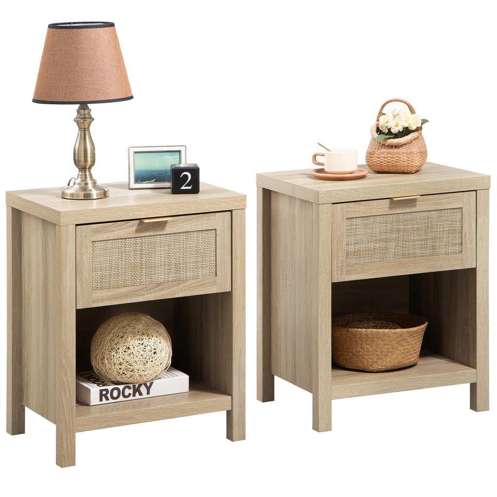 Rattan Nightstand Set - Light Oak