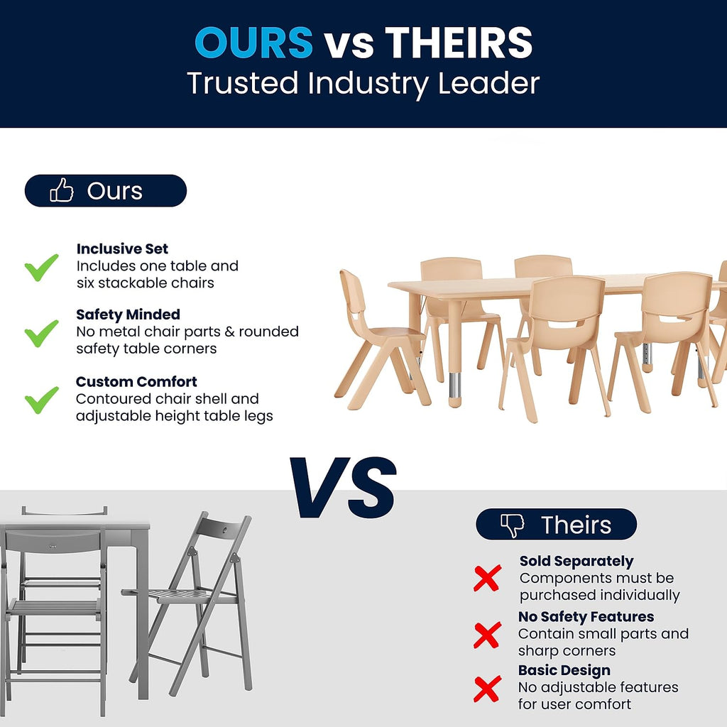 Adjustable Kids Activity Table & 6 Chairs Set - Natural