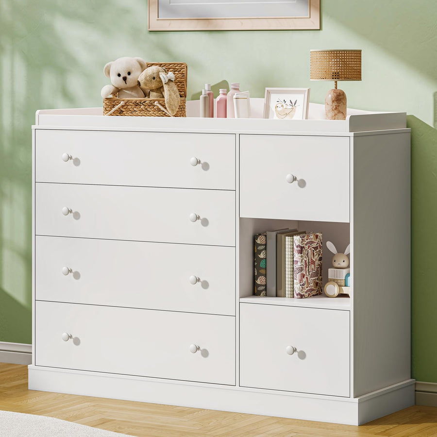 Kids 6-Drawer Dresser & Changing Table - White