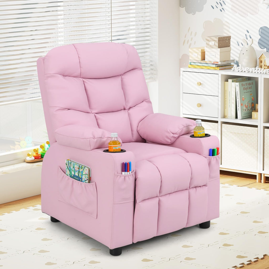 Kids Recliner Chair with Cup Holder - Pink