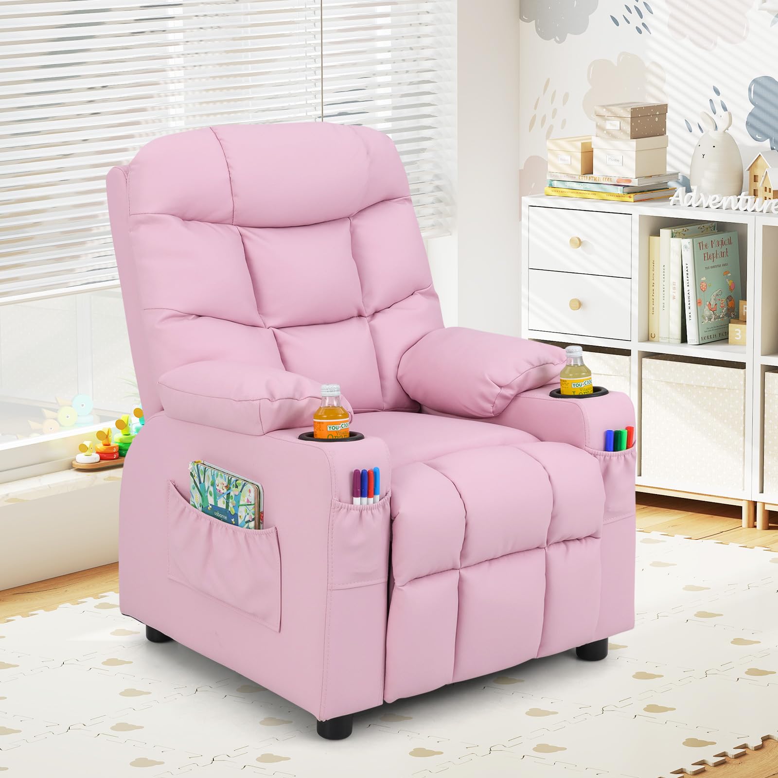 Kids Recliner Chair with Cup Holder - Pink