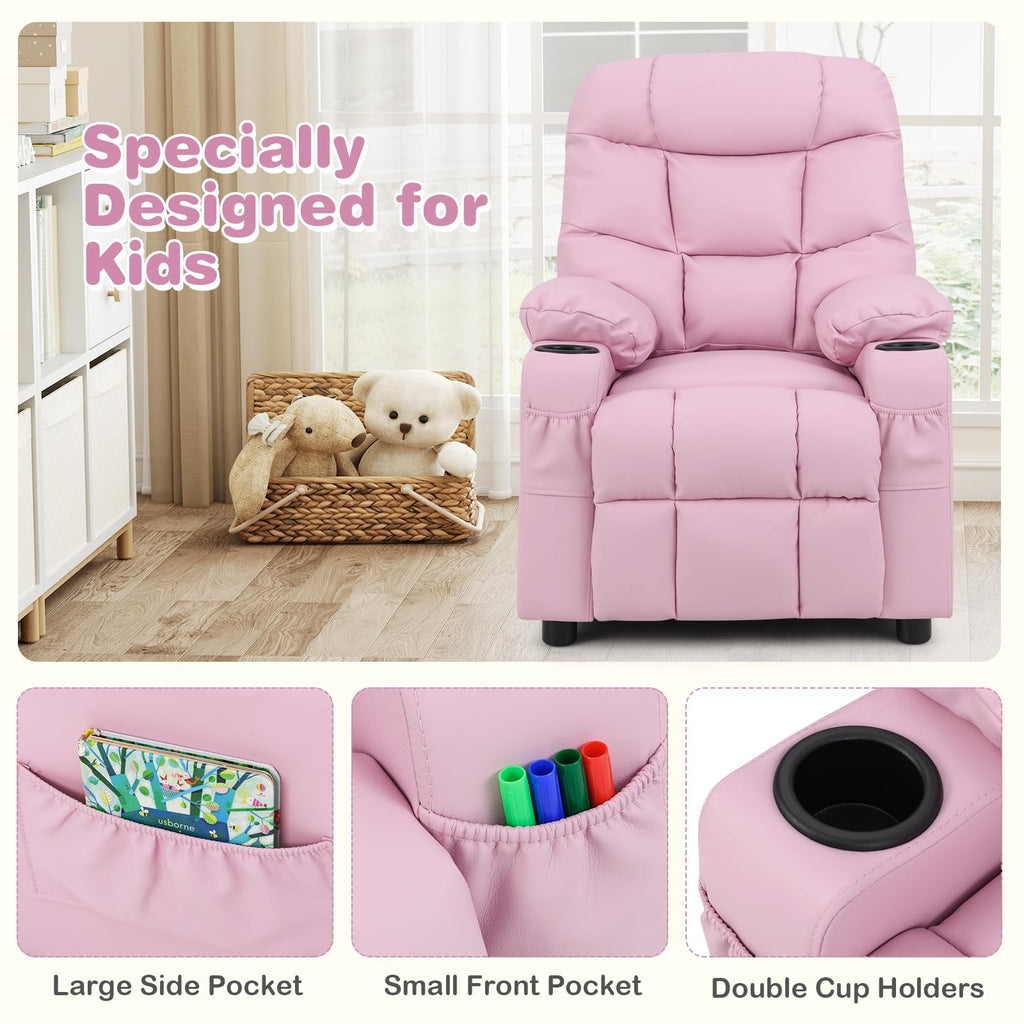 Kids Recliner Chair with Cup Holder - Pink