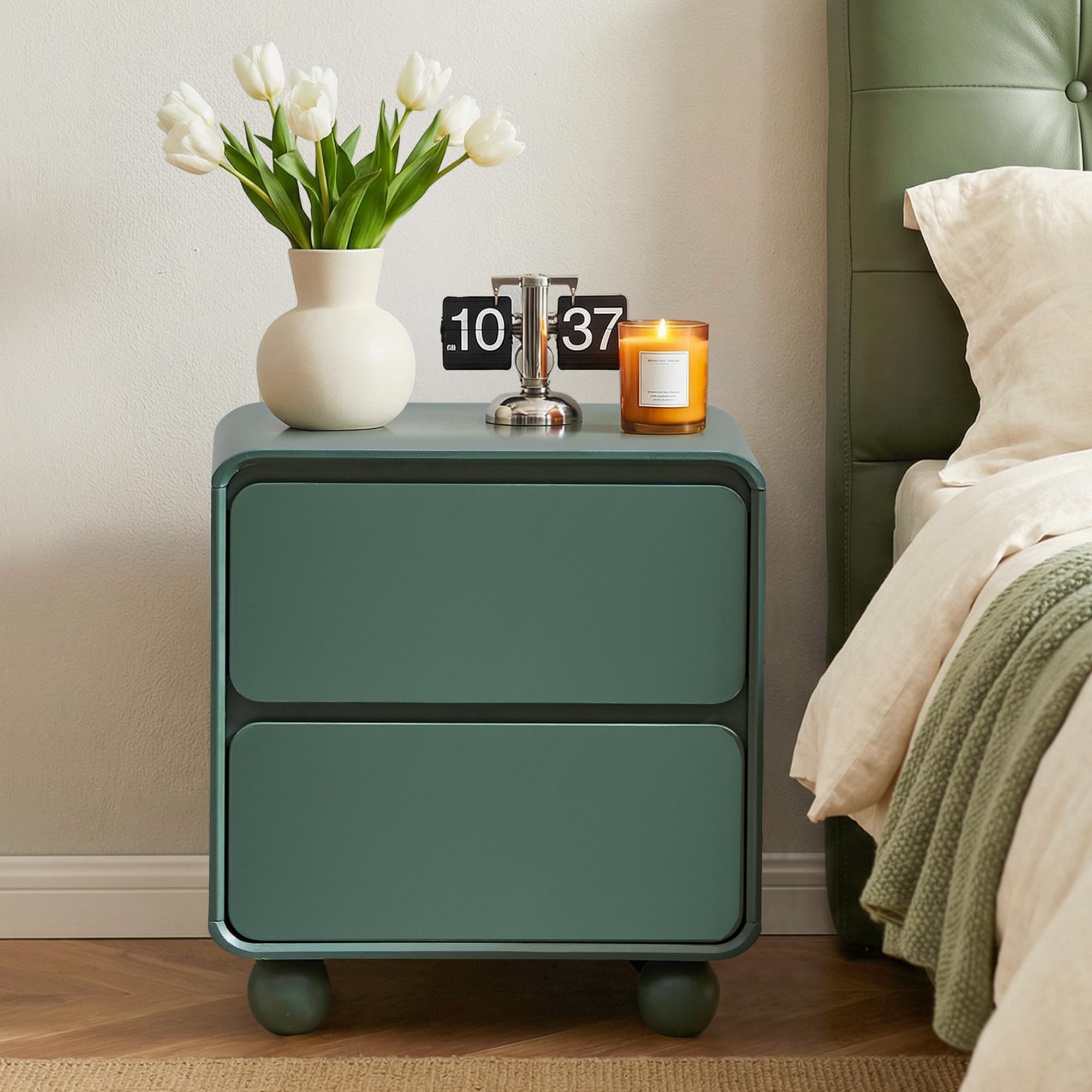 Mid-Century 2-Drawer Nightstand Set - Green