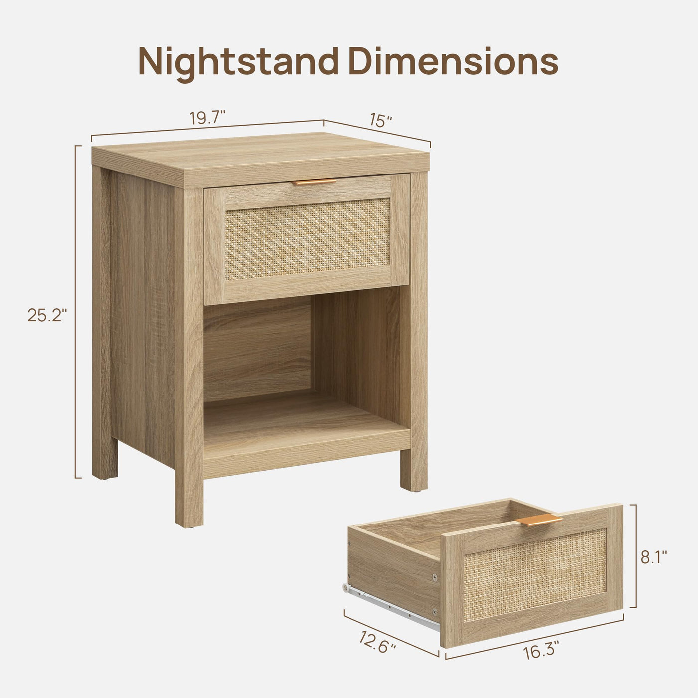 Rattan Nightstand Set - Light Oak
