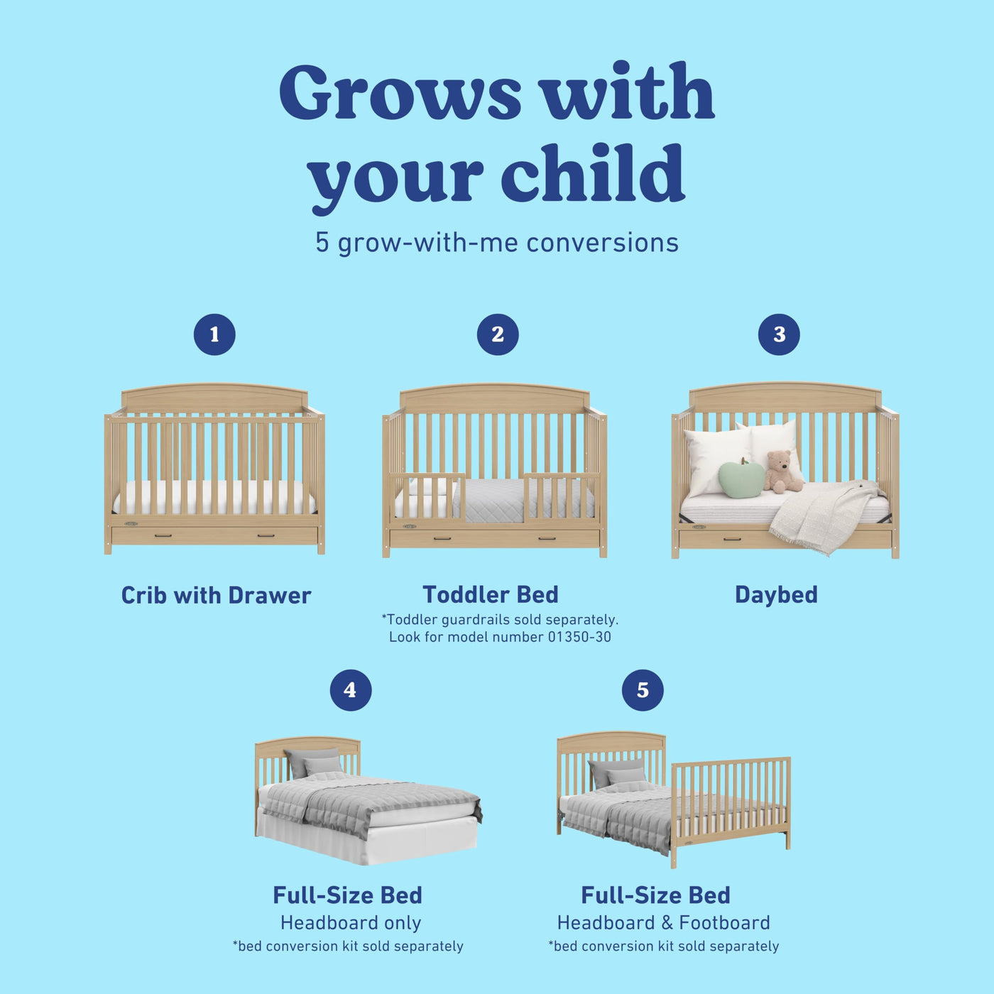 5-in-1 Convertible Crib with Drawer - Driftwood