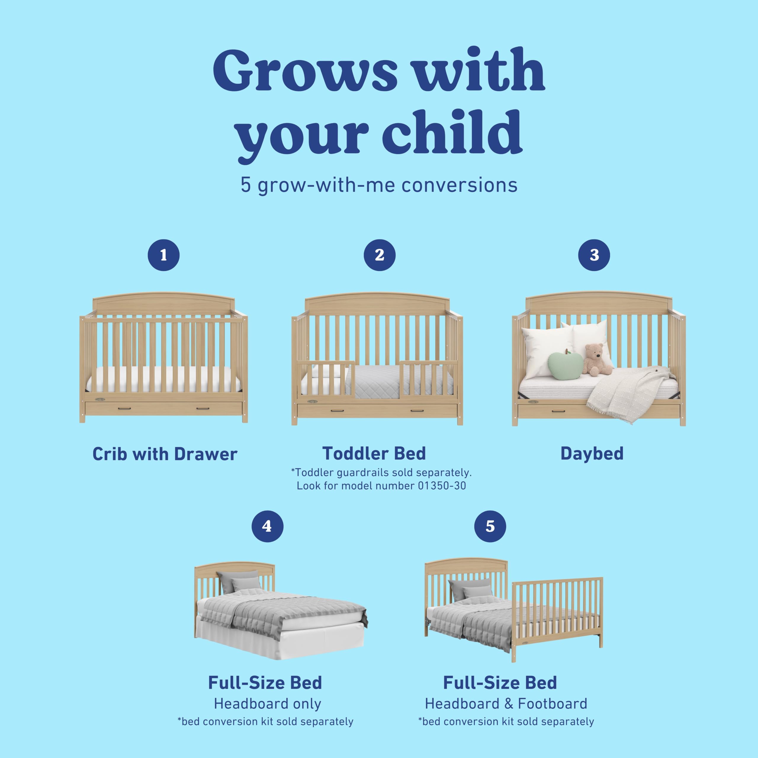 5-in-1 Convertible Crib with Drawer - Driftwood