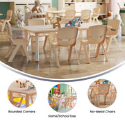 Adjustable Kids Activity Table & 6 Chairs Set - Natural