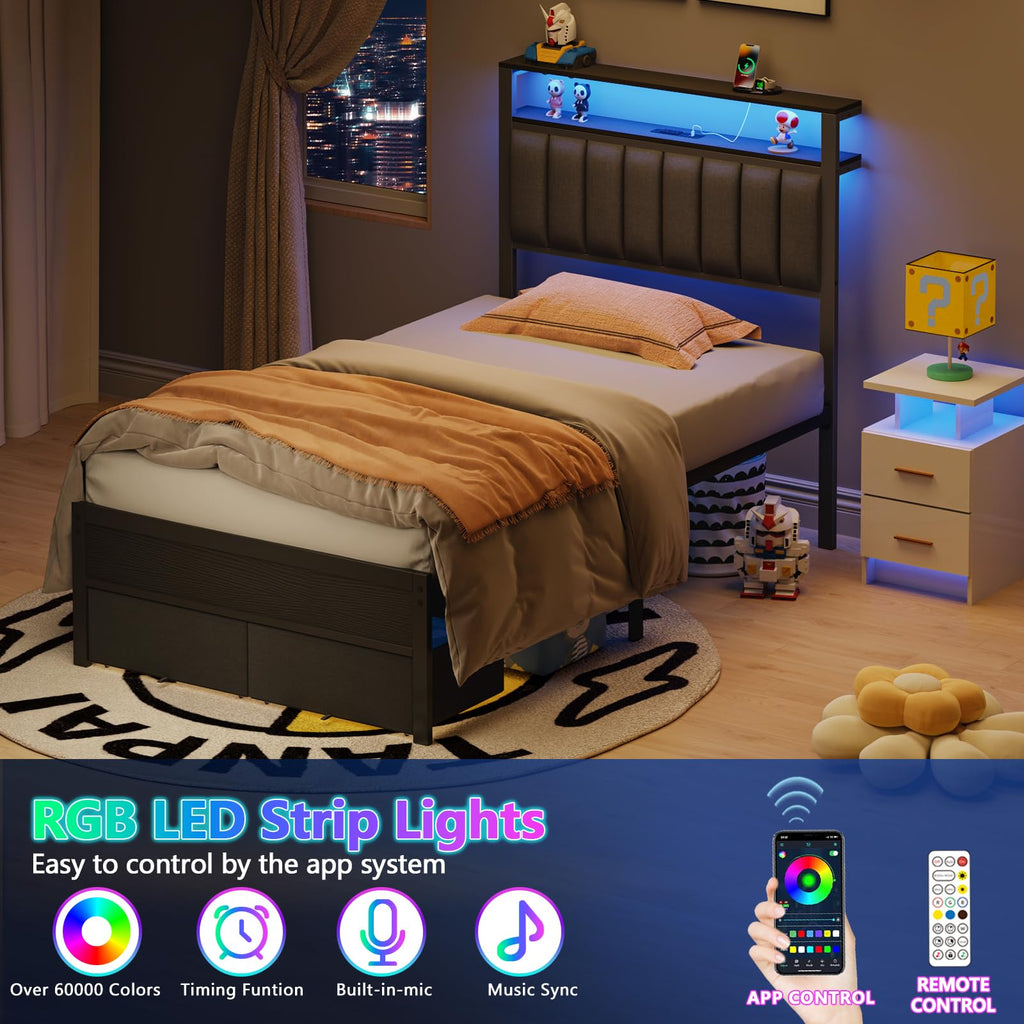 Twin Storage Bed with LED Lights & Charging Station