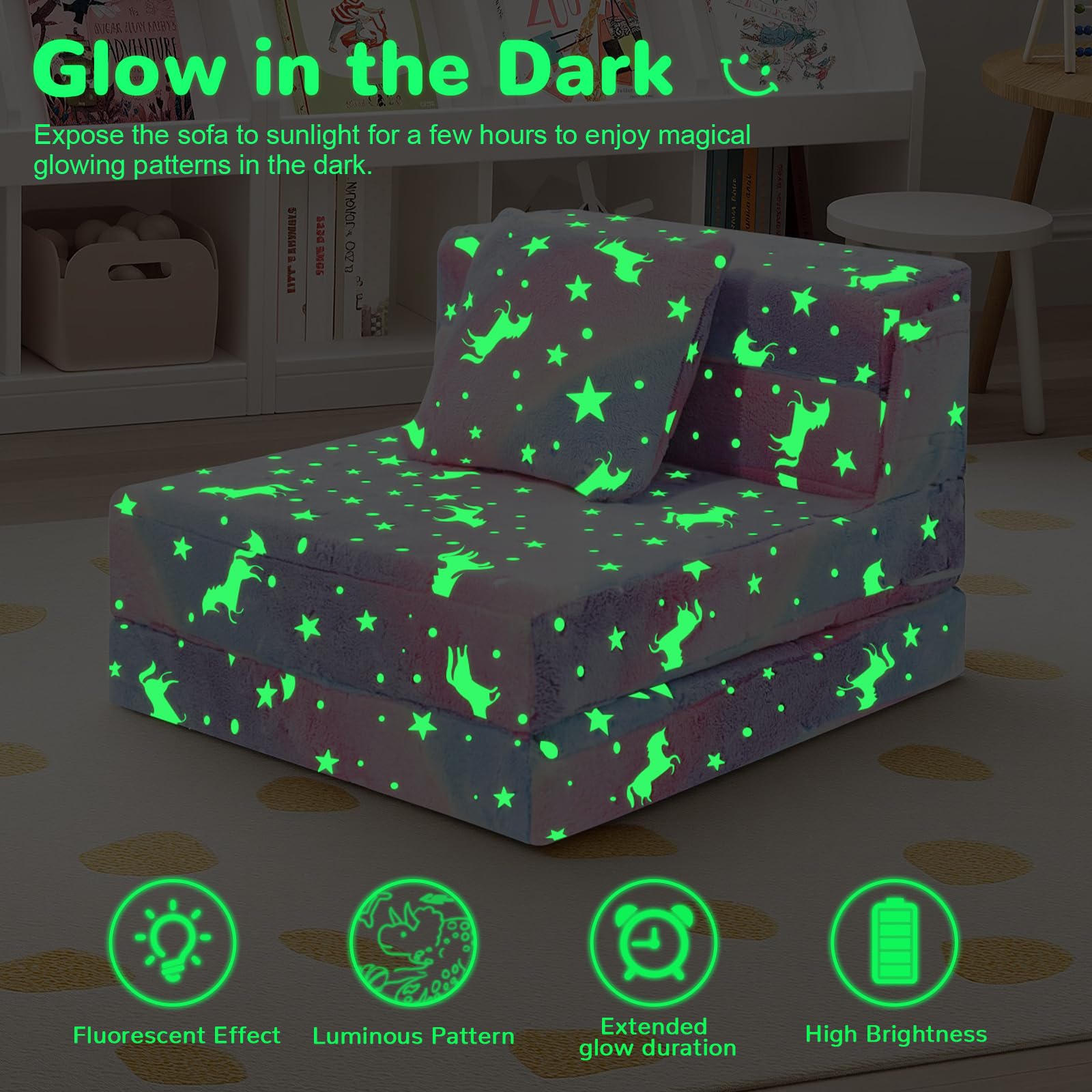Kids Unicorn Tri-Fold Sofa Bed