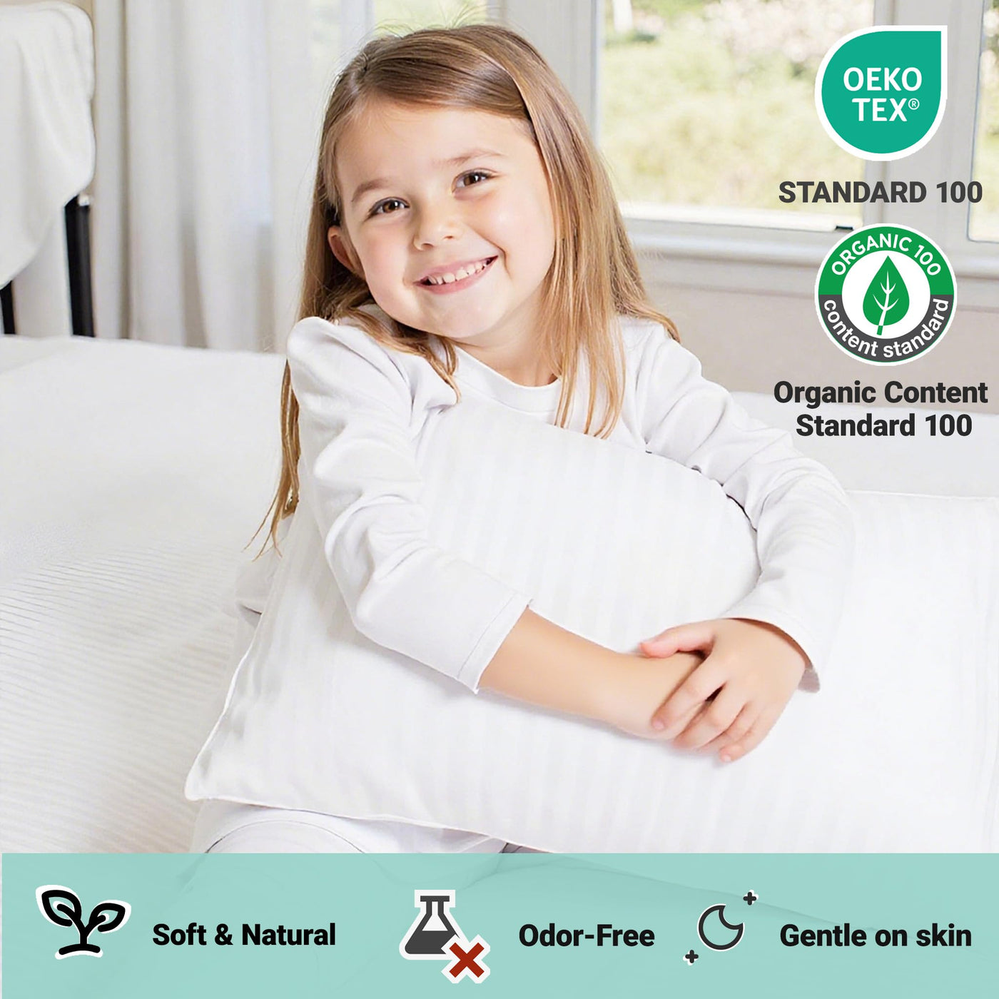 Organic Cotton Toddler Pillow with Pillowcase - White Stripe