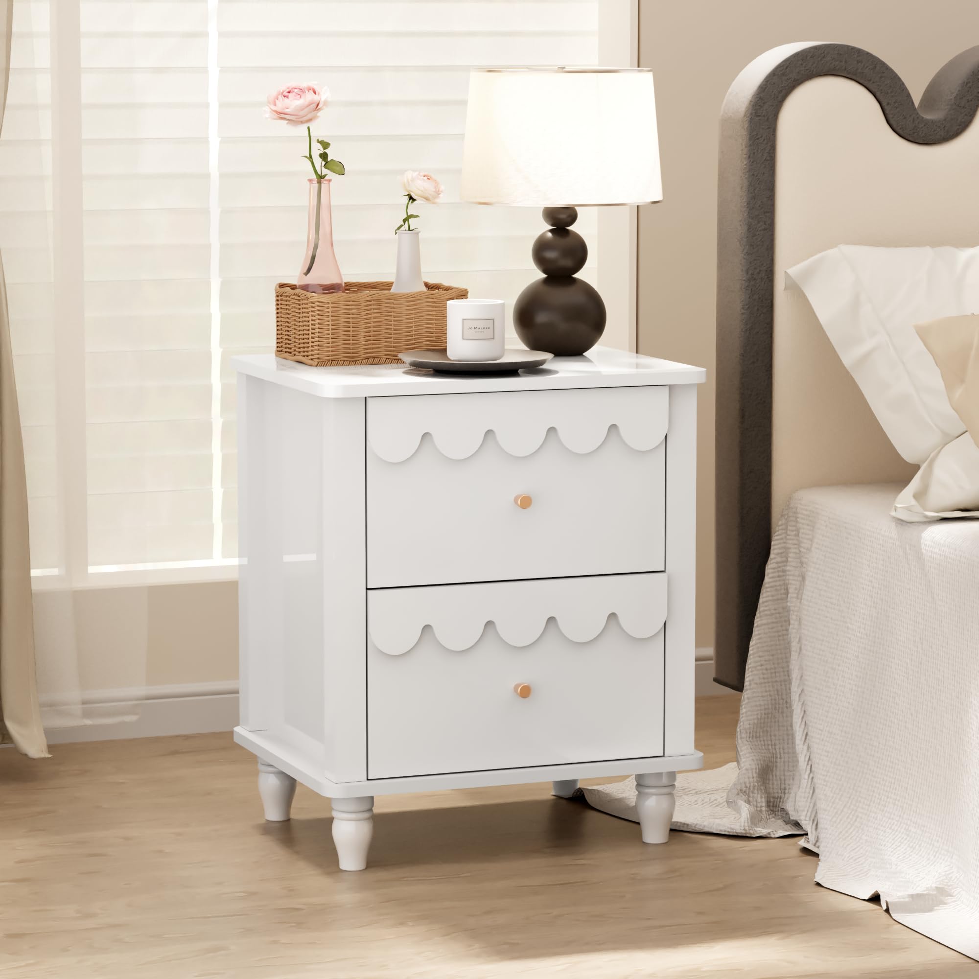 Scalloped 2-Drawer Nightstand - White