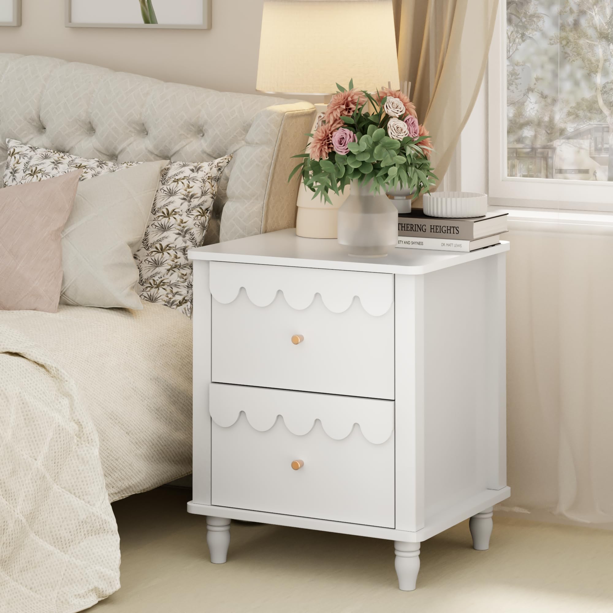 Scalloped 2-Drawer Nightstand - White