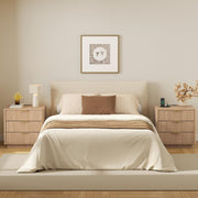 Fluted Nightstand Set with Charging Station - Natural Oak
