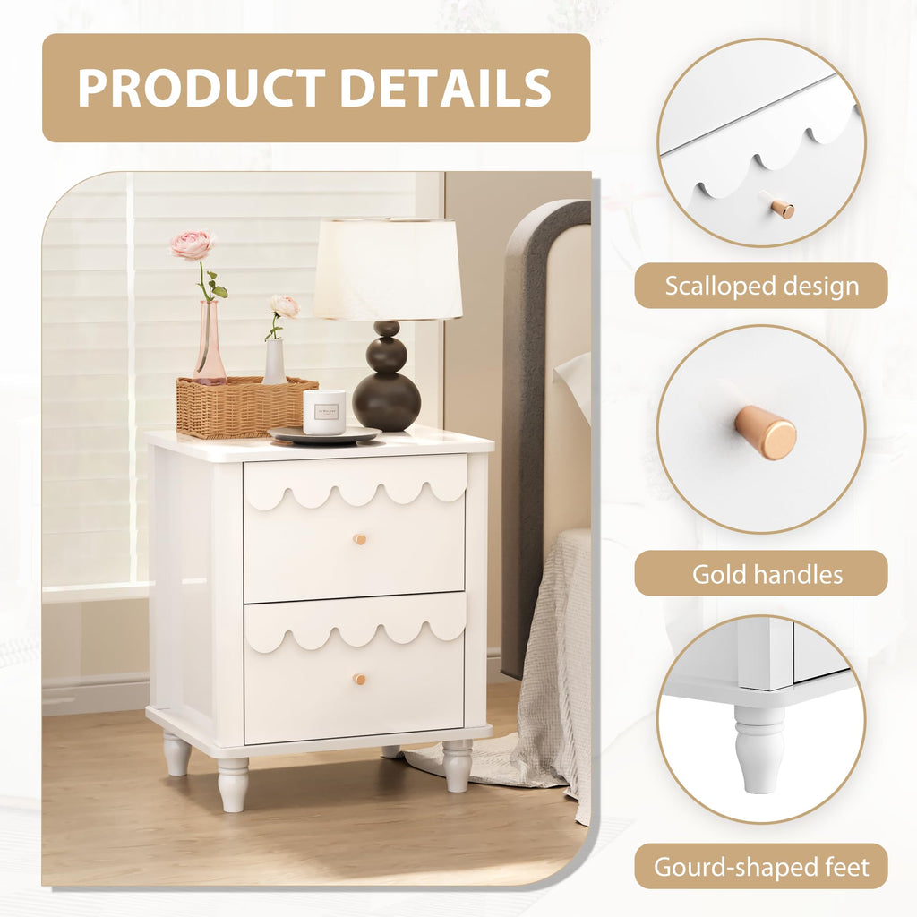 Scalloped 2-Drawer Nightstand - White