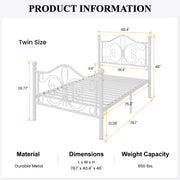 Twin Butterfly Metal Bed Frame - White