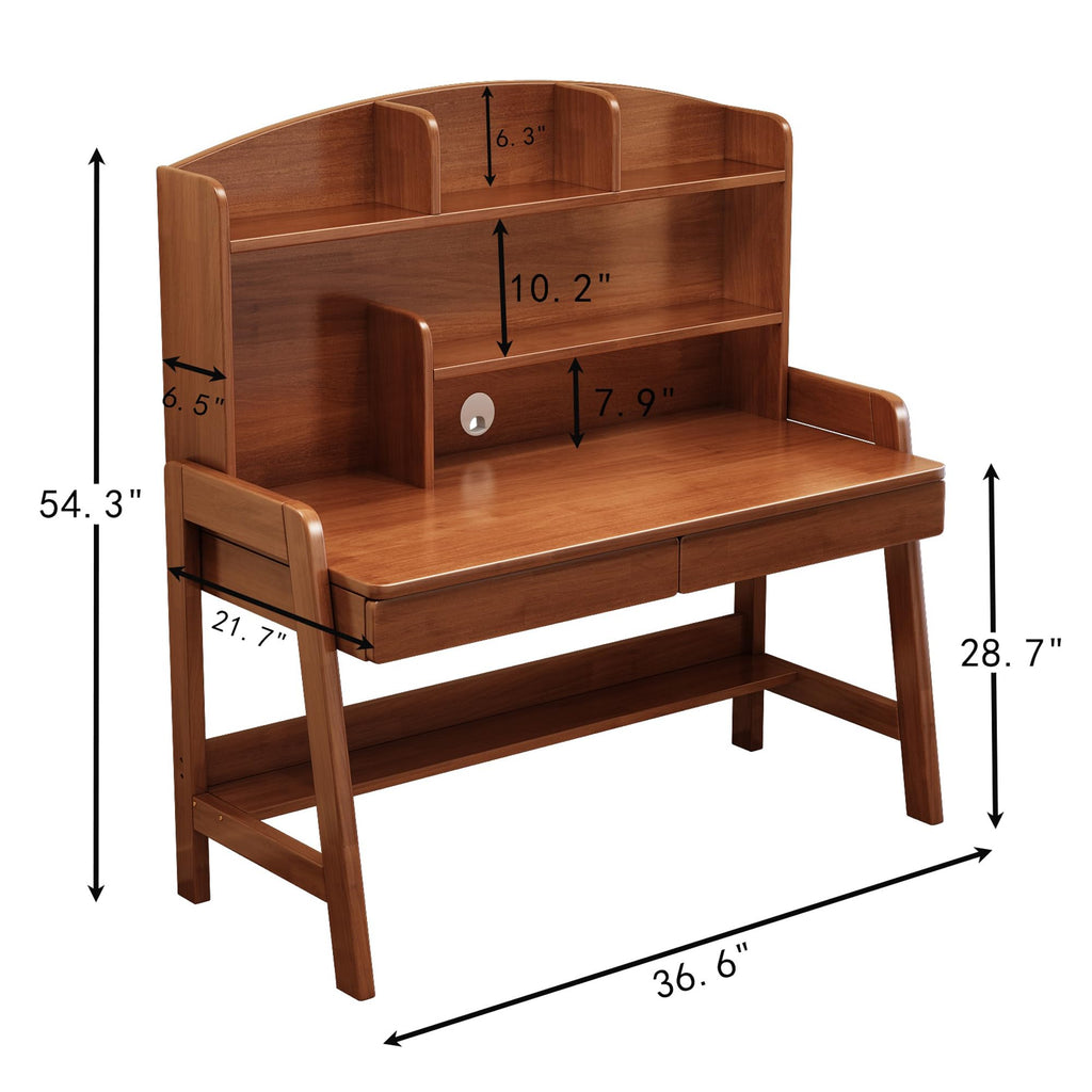 Kids Study Desk with Bookshelf & Drawers - Brown