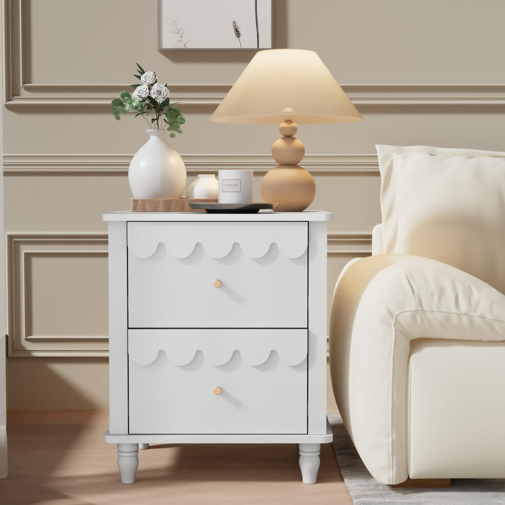 Scalloped 2-Drawer Nightstand - White