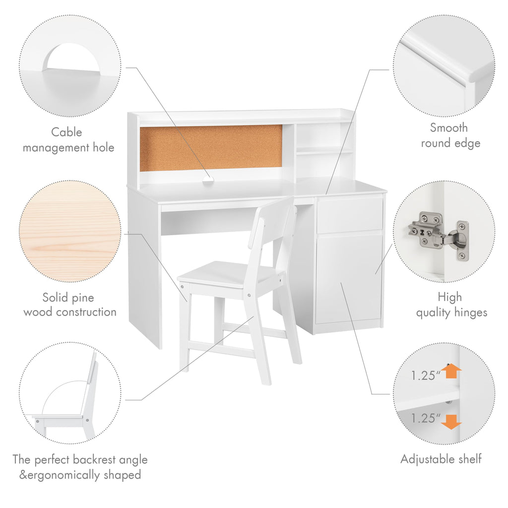 Kids Study Desk & Chair Set with Hutch