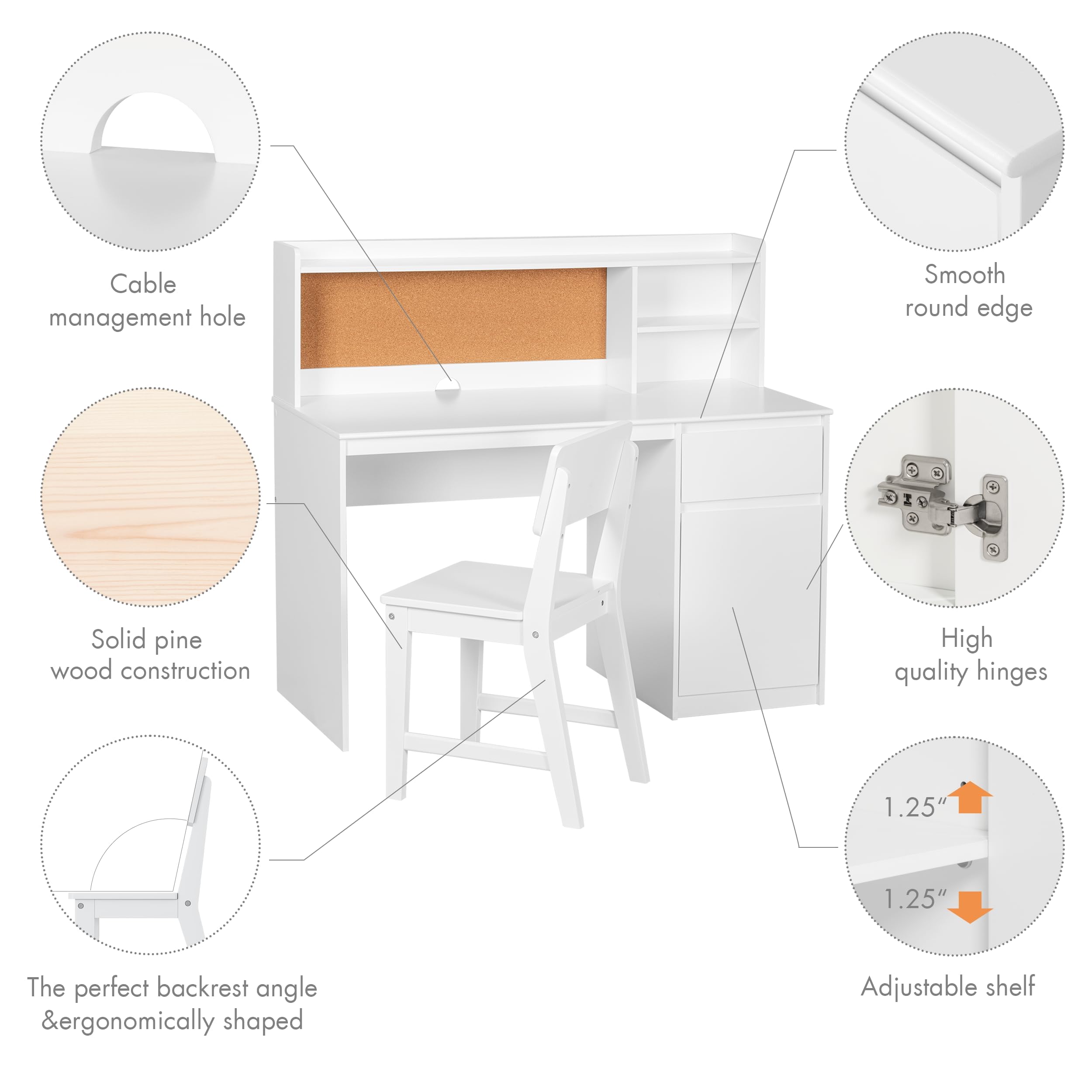 Kids Study Desk & Chair Set with Hutch