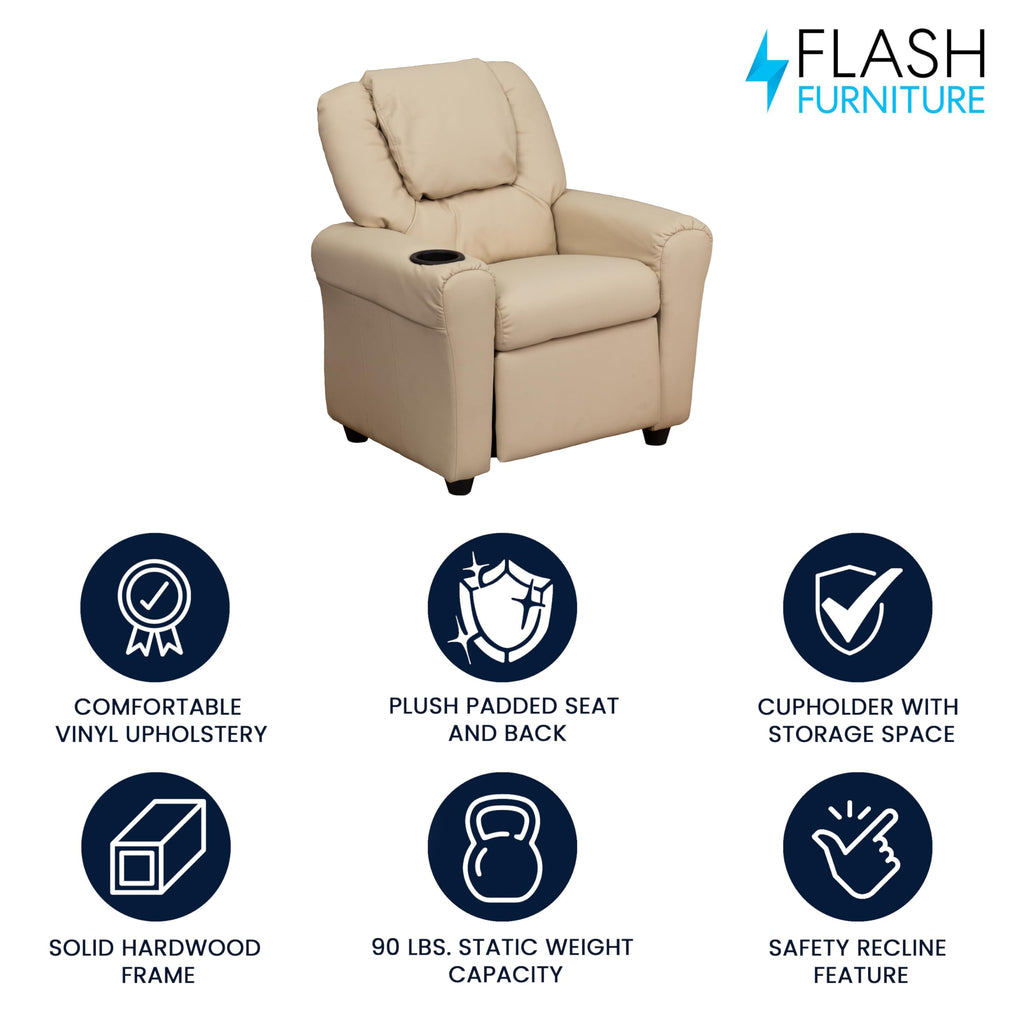 Kids Recliner Chair with Cup Holder - Beige