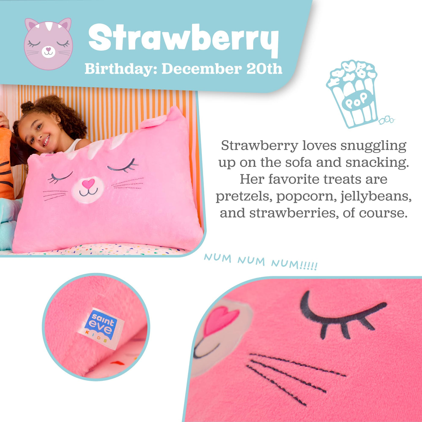Kids Plush Pillow Pal - Strawberry Cat