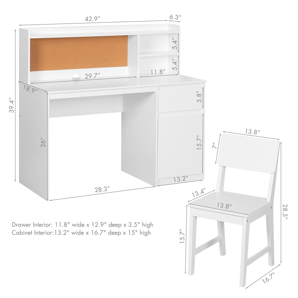 Kids Study Desk & Chair Set with Hutch