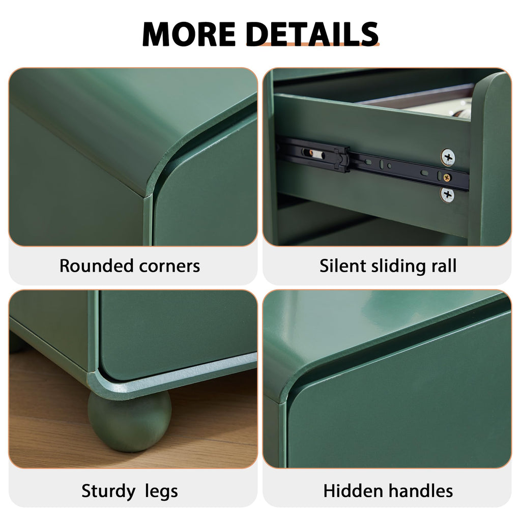 Mid-Century 2-Drawer Nightstand Set - Green