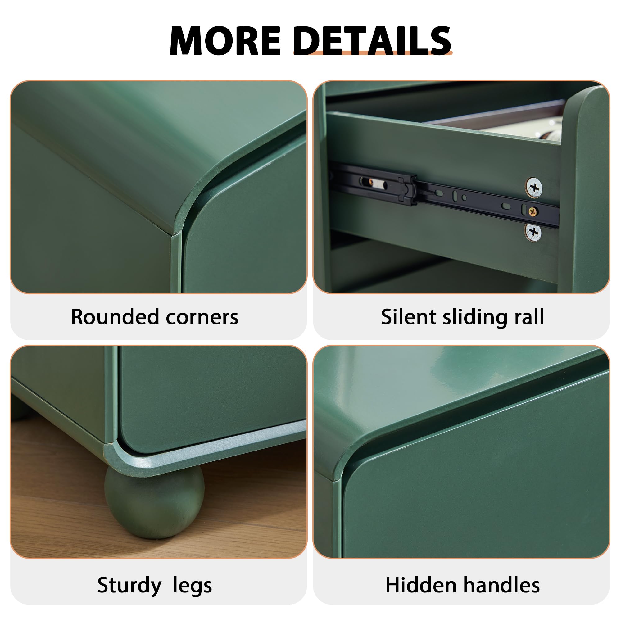 Mid-Century 2-Drawer Nightstand Set - Green