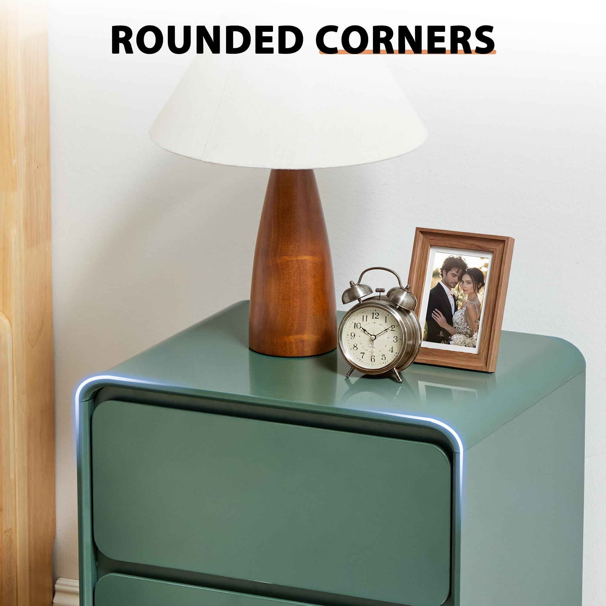 Mid-Century 2-Drawer Nightstand Set - Green