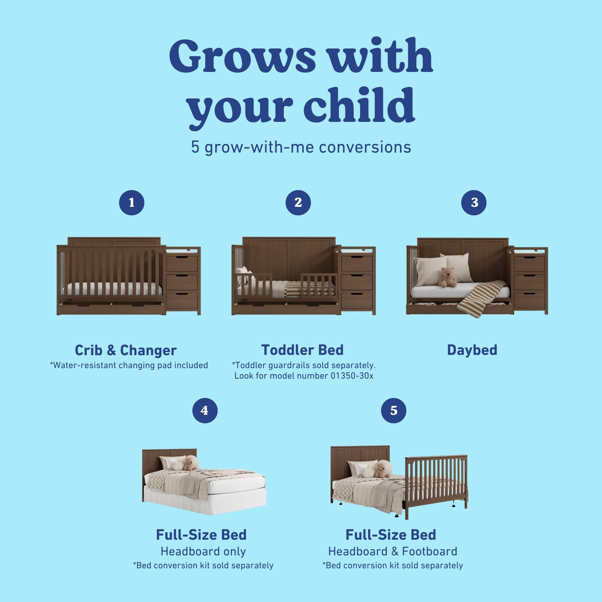 5-in-1 Convertible Crib & Changer - Hazelnut